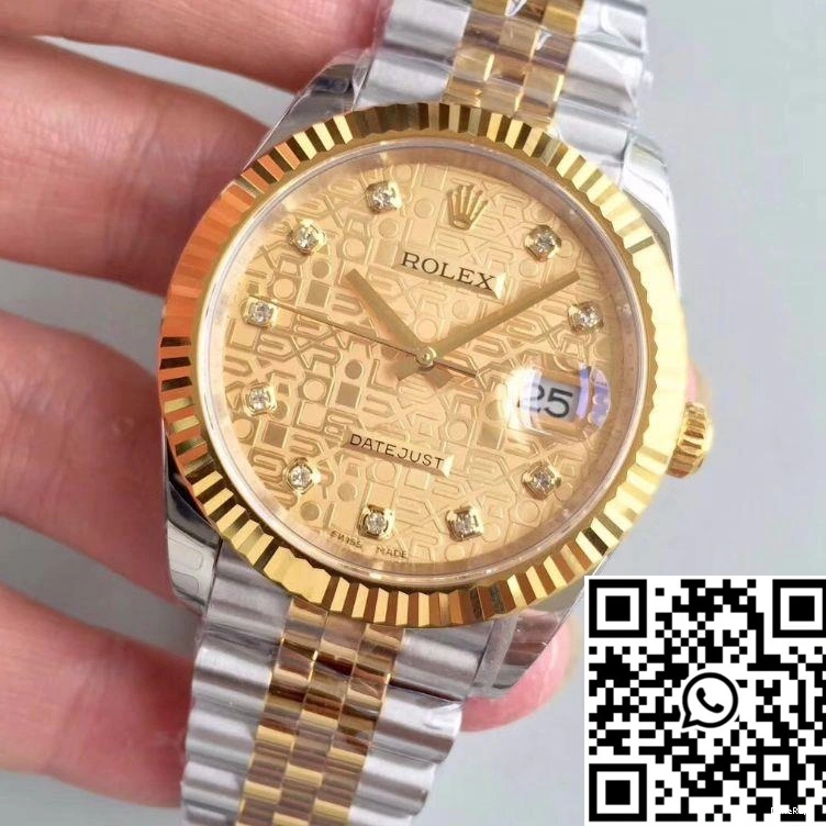 126333-0003 Textured Datejust EW Gold Dial 41MM Diamond-studded Factory Rolex 0824
